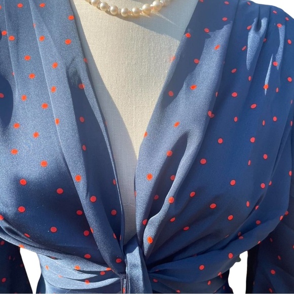 ASOS polka dot Womens 8 Satin Tie Front Midi Dress Button Detail Navy - Picture 5 of 11